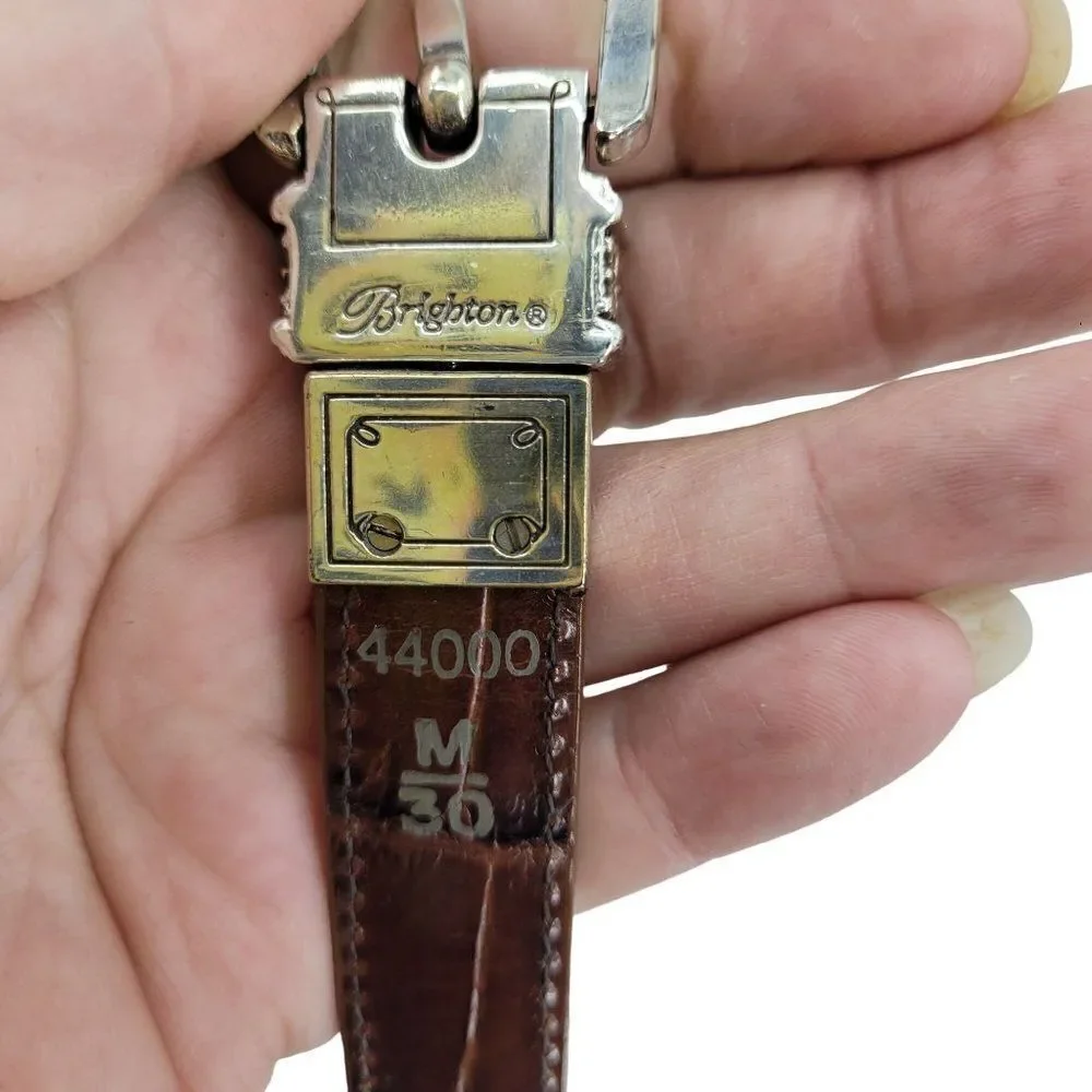80's Brighton Belt Leather Reversible Skinny Brown Embossed Silver Heart XS/S‎